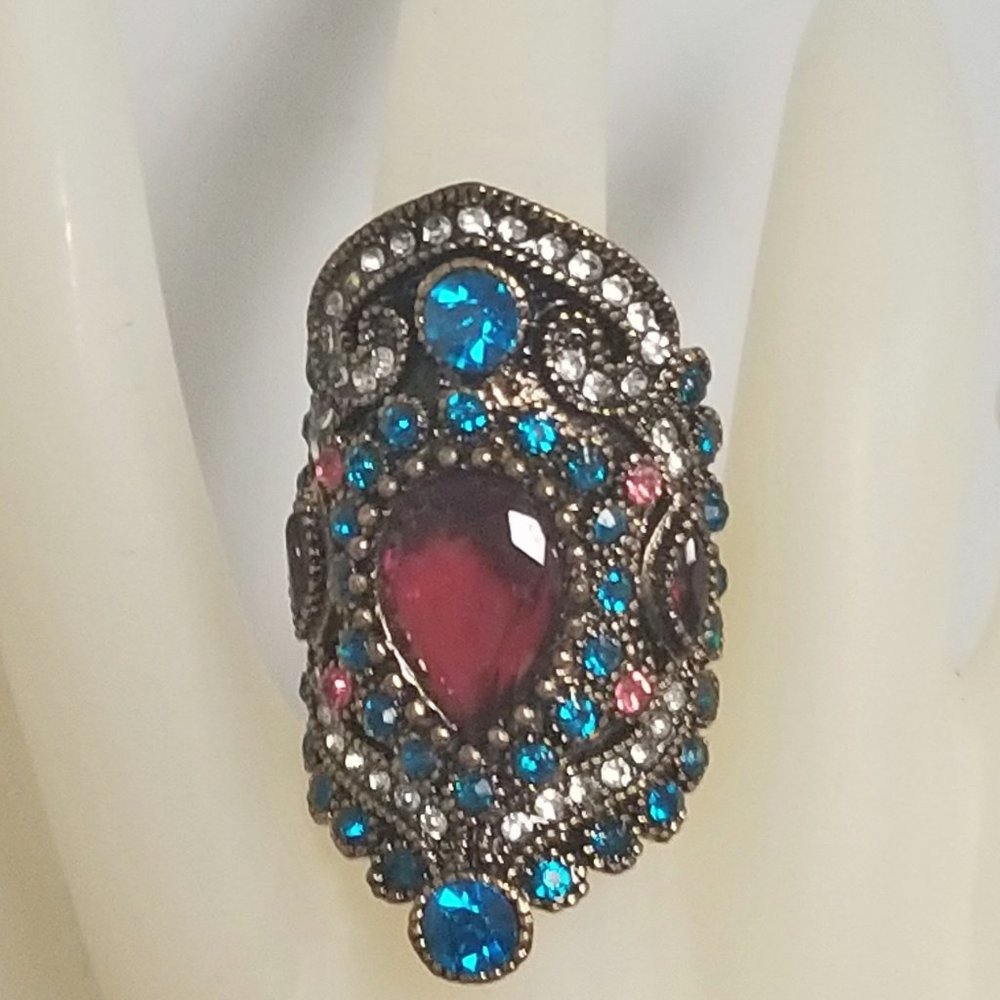New Antiqued Jeweled Crystals Gypsy Magic Statement Ring - Picture 1 of 6